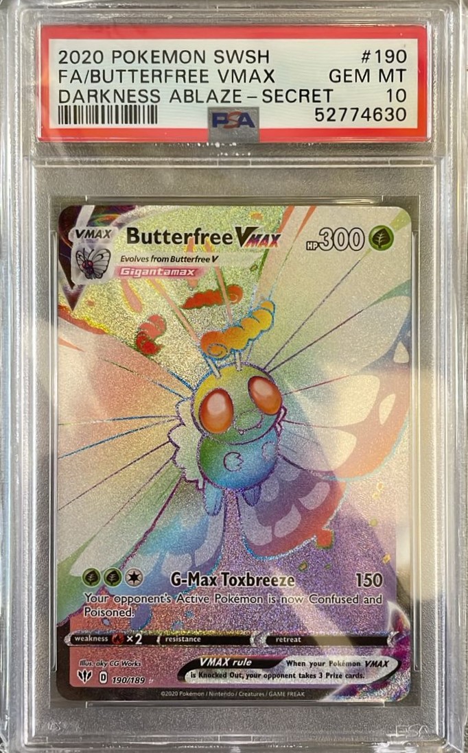 2020 Pokémon Sword & Shield FA/Butterfree VMAX Darkness Ablaze Secret #190 GEM MT PSA 10